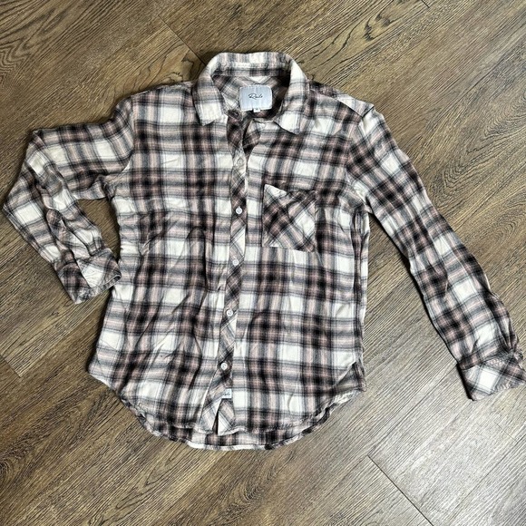 Rails Tops - RAILS Soft Pink Black Cream Plaid Flannel shirt XS